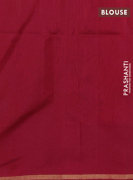 Kora silk cotton saree green and maroon with thread & zari woven buttas and woven butta border