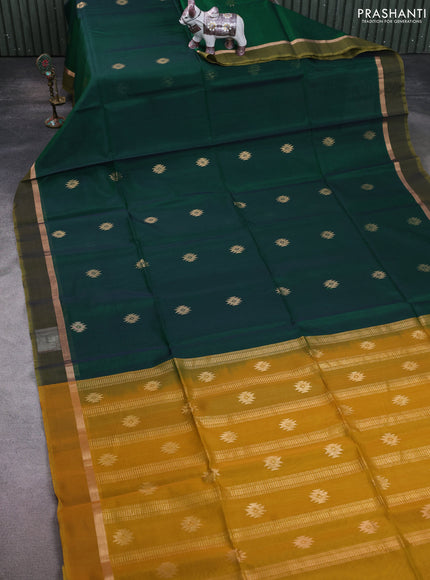 Kora silk cotton saree bottle green and mehendi green with zari woven buttas and zari woven simple border