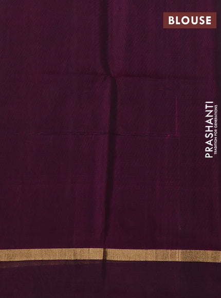 Kora silk cotton saree olive green and magenta pink with zari woven buttas and zari woven simple border