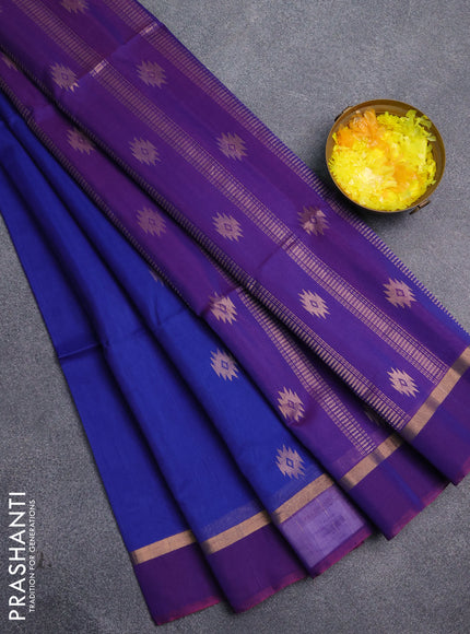Kora silk cotton saree blue and purple with zari woven buttas and zari woven simple border