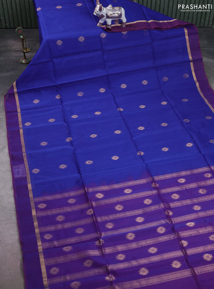 Kora silk cotton saree blue and purple with zari woven buttas and zari woven simple border