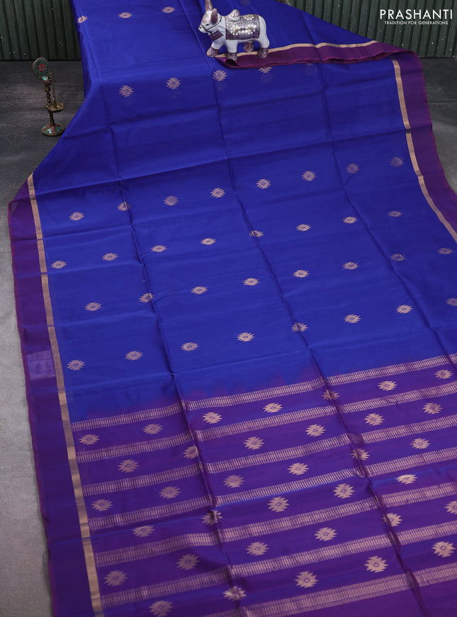 Kora silk cotton saree blue and purple with zari woven buttas and zari woven simple border