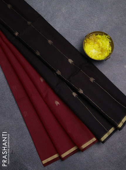 Kora silk cotton saree red and black with zari woven buttas and small zari woven border
