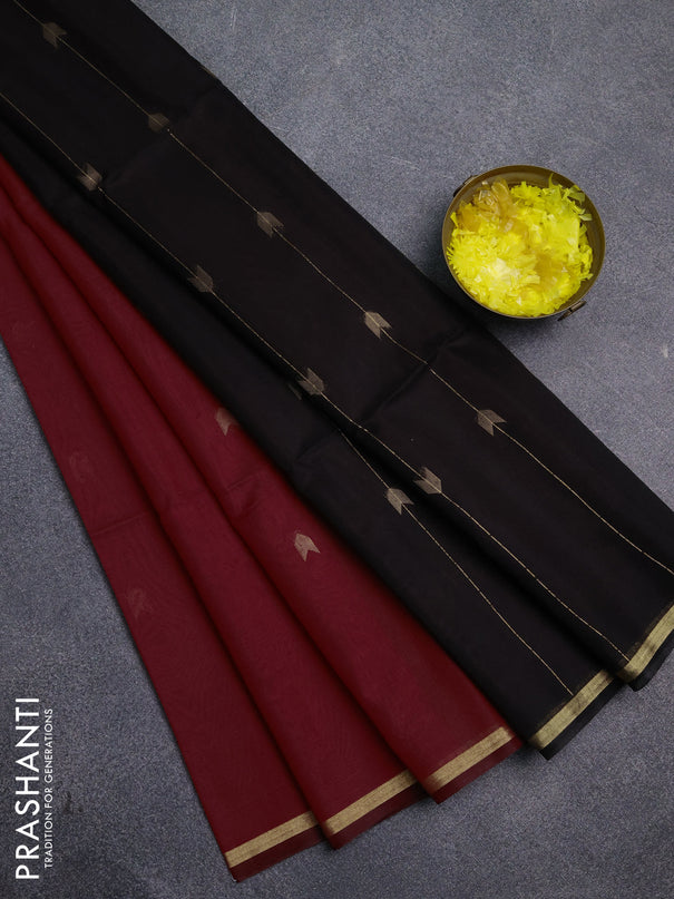 Kora silk cotton saree red and black with zari woven buttas and small zari woven border