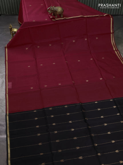 Kora silk cotton saree red and black with zari woven buttas and small zari woven border