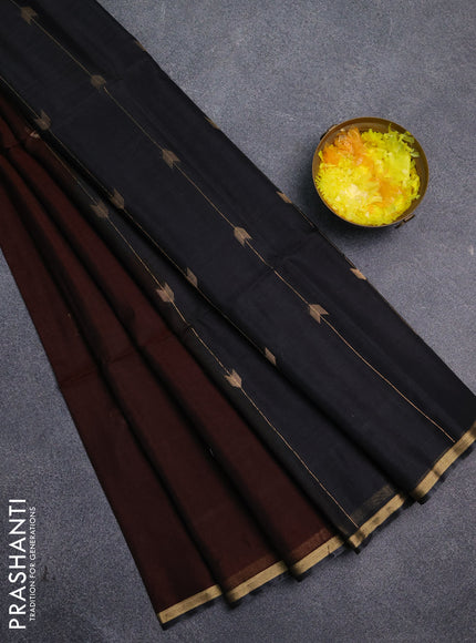 Kora silk cotton saree rust shade and grey with zari woven buttas and small zari woven border