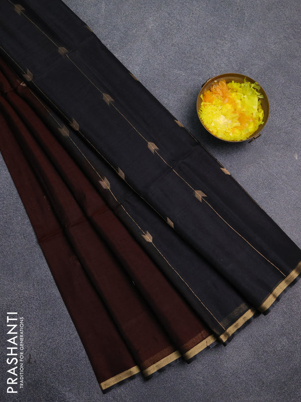 Kora silk cotton saree rust shade and grey with zari woven buttas and small zari woven border