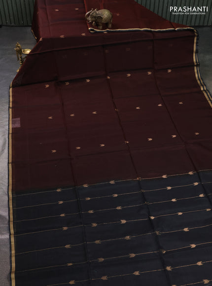 Kora silk cotton saree rust shade and grey with zari woven buttas and small zari woven border