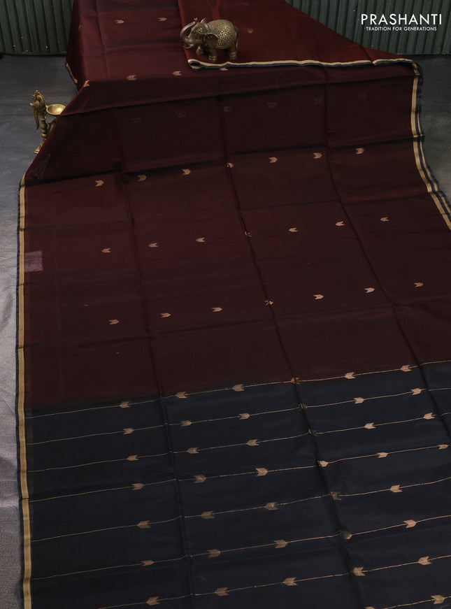 Kora silk cotton saree rust shade and grey with zari woven buttas and small zari woven border