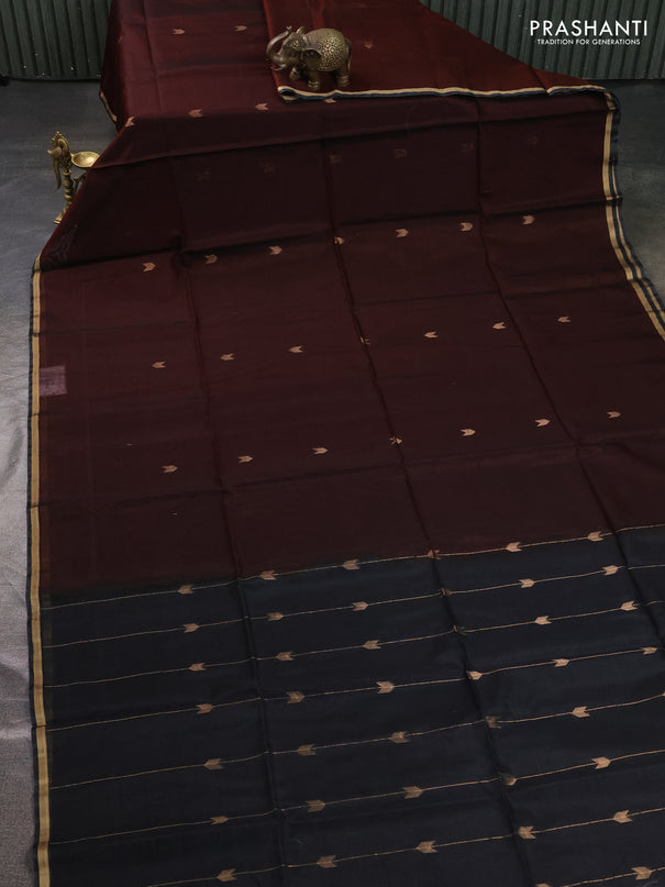 Kora silk cotton saree rust shade and grey with zari woven buttas and small zari woven border