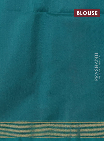 Kora silk cotton saree magenta pink and teal green with zari woven buttas and zari woven simple border