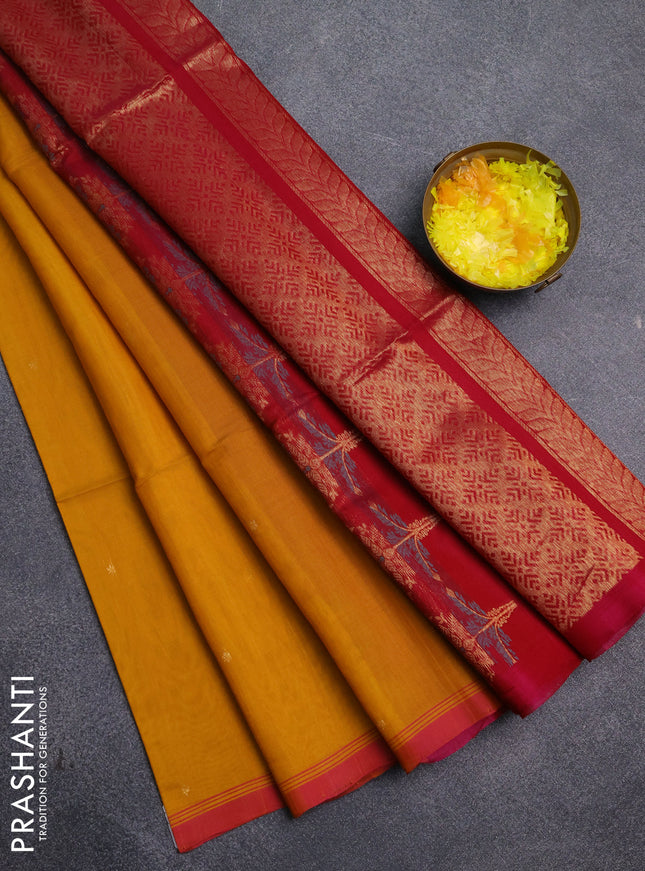 Kora silk cotton saree yellow and pink with zari woven buttas and simple border