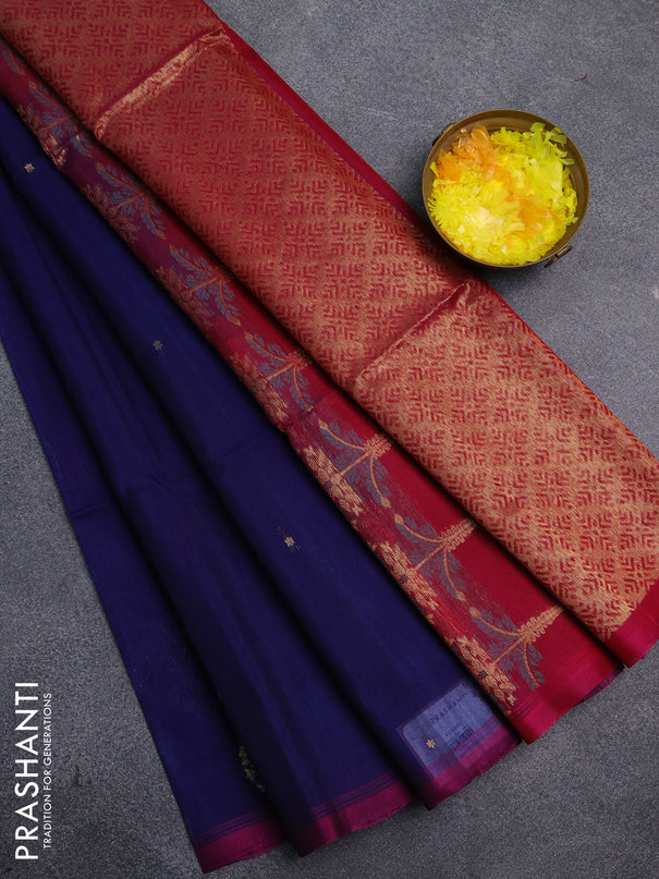 Kora silk cotton saree blue and pink with zari woven buttas and simple border