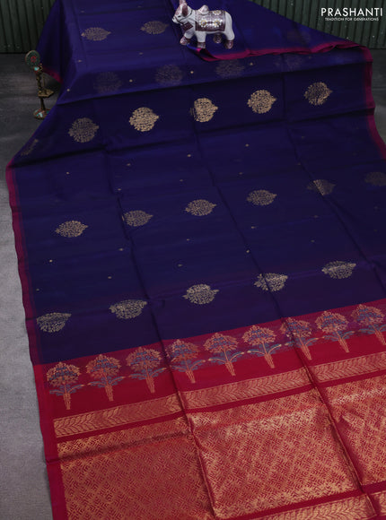 Kora silk cotton saree blue and pink with zari woven buttas and simple border