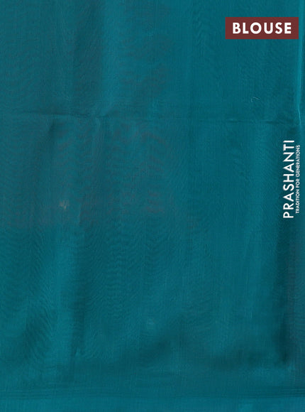 Kora silk cotton saree maroon and teal green with zari woven buttas and simple border