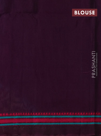 Kora silk cotton saree peacock blue and magenta pink with allover thread woven buttas and thread woven border