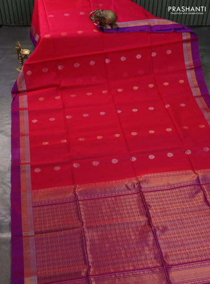 Kora silk cotton saree pink and royal blue with zari woven buttas and zari woven simple border