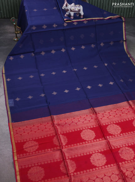 Kora silk cotton saree blue and pink with zari woven buttas and small zari woven border