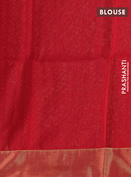 Kora silk cotton saree dark grey and red with thread & zari woven floral buttas and zari woven border