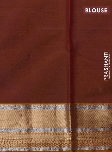 Kora silk cotton saree blue and mustard yellow with silver & zari woven buttas and zari woven border
