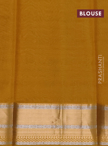 Kora silk cotton saree green and mustard yellow with silver & zari woven buttas and zari woven border