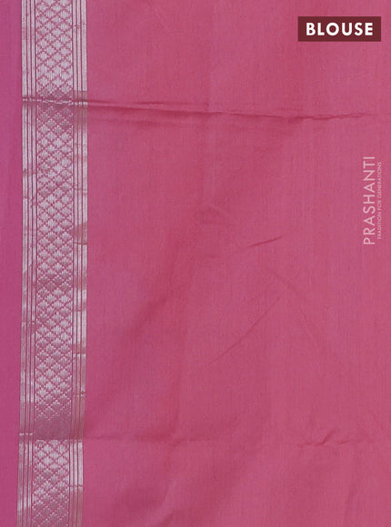 Kora jamdhani silk saree lavender and peach pink with allover silver woven jamdhani weaves and long floral zari woven border