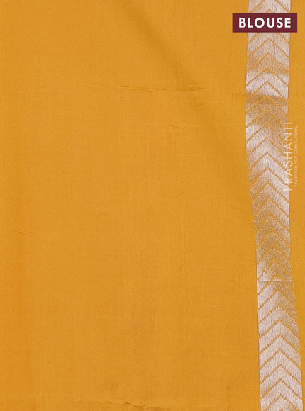 Kora jamdhani silk saree candy pink and yellow with allover silver woven jamdhani weaves and zari woven border