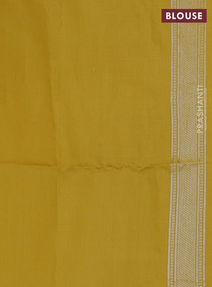 Kora jamdhani silk saree teal green and yellow with allover silver woven jamdhani weaves and zari woven border
