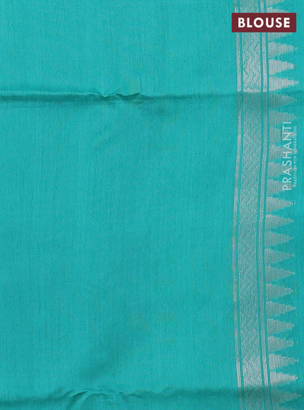 Kora jamdhani silk saree peach shade and teal green shade with allover jamdhani weaves and zari woven border