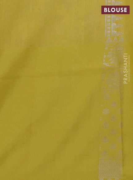 Kora jamdhani silk saree cream and yellow with allover jamdhani weaves and long silver zari woven border
