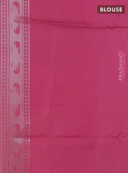 Kora jamdhani silk saree cream and pink with allover jamdhani weaves and long silver zari woven border