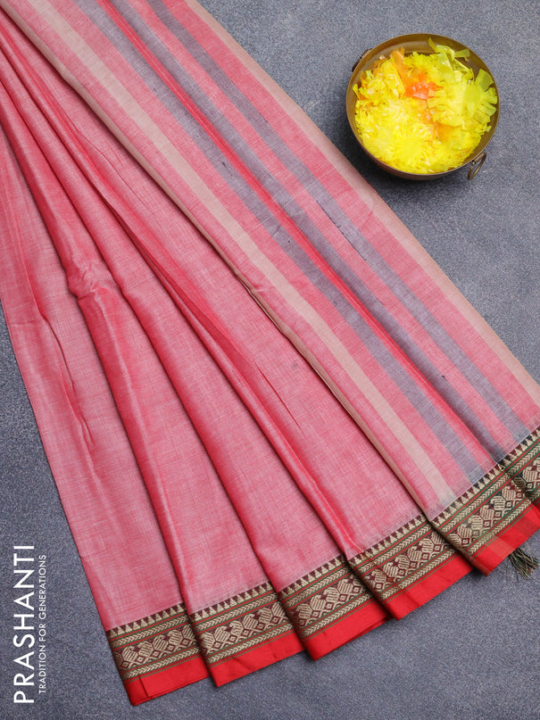 Narayanpet cotton saree red shade and red with plain body and thread woven border
