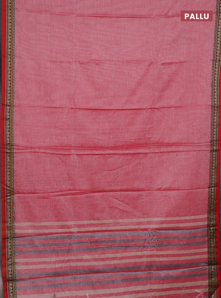 Narayanpet cotton saree red shade and red with plain body and thread woven border