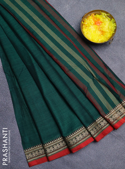 Narayanpet cotton saree green and maroon with plain body and thread woven border