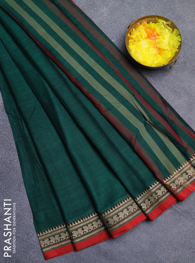 Narayanpet cotton saree green and maroon with plain body and thread woven border
