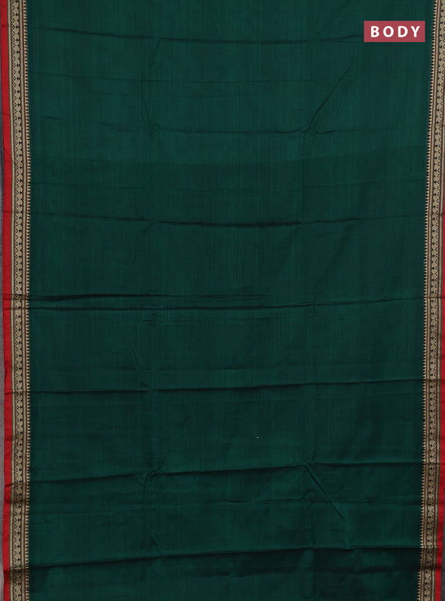Narayanpet cotton saree green and maroon with plain body and thread woven border