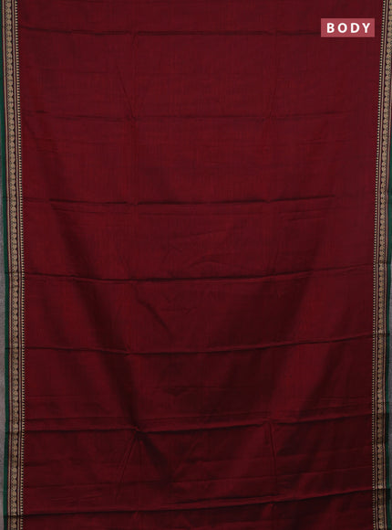 Narayanpet cotton saree deep wine shade and green with plain body and thread woven border