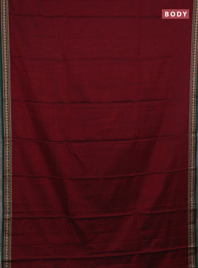 Narayanpet cotton saree deep wine shade and green with plain body and thread woven border