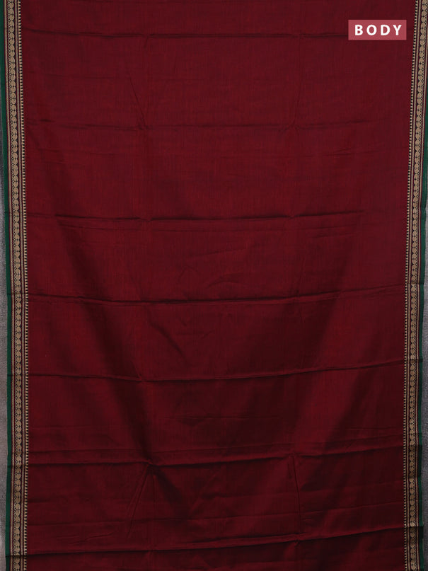 Narayanpet cotton saree deep wine shade and green with plain body and thread woven border