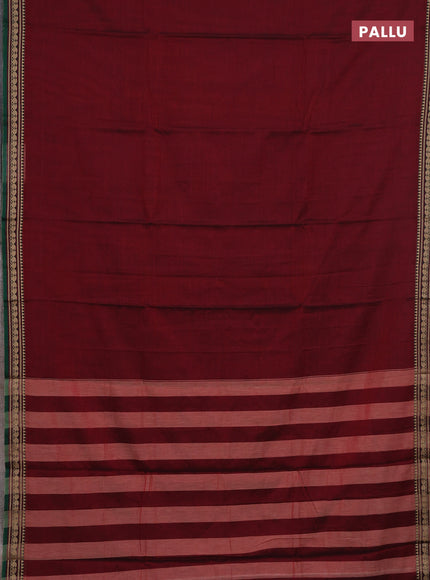 Narayanpet cotton saree deep wine shade and green with plain body and thread woven border
