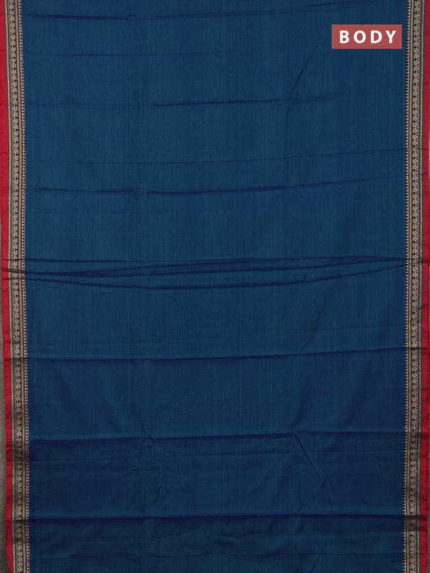 Narayanpet cotton saree dual shade of bluish green and maroon with plain body and thread woven border