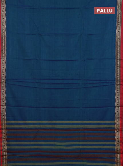 Narayanpet cotton saree dual shade of bluish green and maroon with plain body and thread woven border