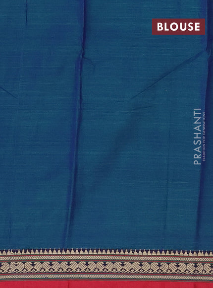 Narayanpet cotton saree dual shade of bluish green and maroon with plain body and thread woven border