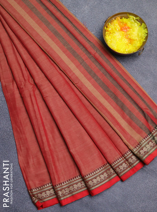 Narayanpet cotton saree red shade and red with plain body and thread woven border
