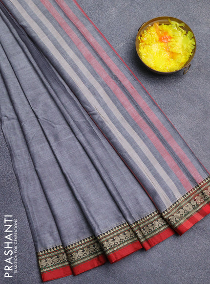 Narayanpet cotton saree grey and maroon with plain body and thread woven border