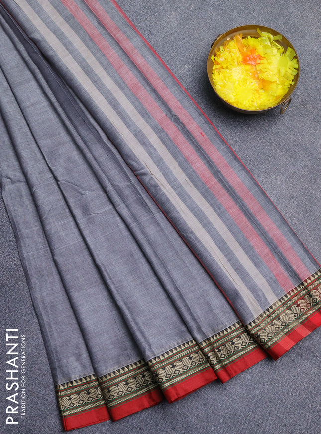 Narayanpet cotton saree grey and maroon with plain body and thread woven border