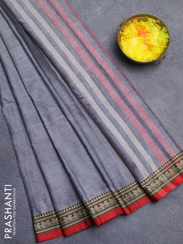 Narayanpet cotton saree grey and maroon with plain body and thread woven border