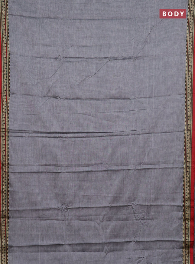 Narayanpet cotton saree grey and maroon with plain body and thread woven border
