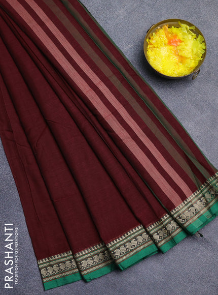 Narayanpet cotton saree maroon and green with plain body and thread woven border
