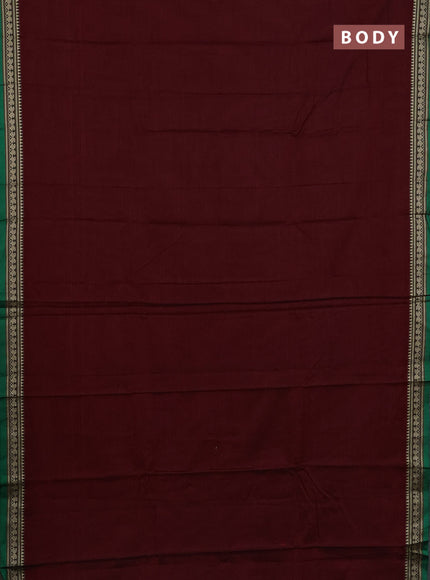 Narayanpet cotton saree maroon and green with plain body and thread woven border